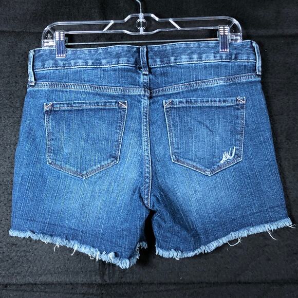 Express Womens Shorts Blue Denim Mid Rise Cotton Blend Cut Off Stretch 8 - Picture 9 of 11